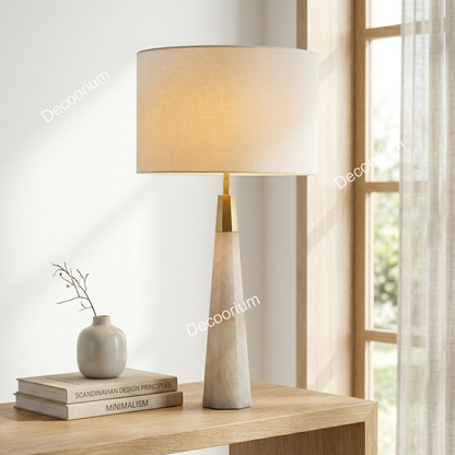 Modern Marble Table Lamp with Linen Shade – Luxury Minimalist Bedside Light for Living Room, Bedroom & Home Decor