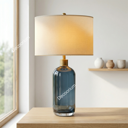 Modern Blue Glass Bedside Table Lamp – Luxury Home Decor Lighting with Premium Fabric Shade