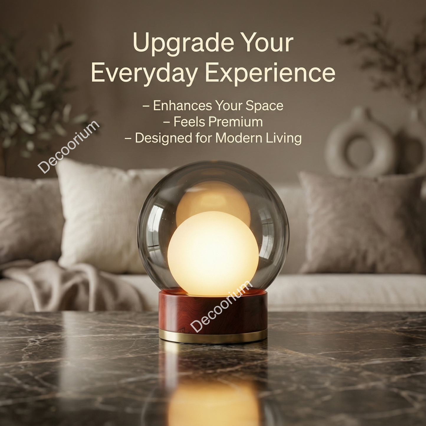 Modern Glass Globe Table Lamp with Wooden Base – Luxury Ambient Bedside Light | Designer Home Decor