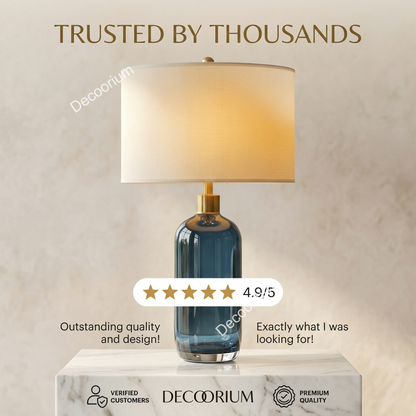 Modern Blue Glass Bedside Table Lamp – Luxury Home Decor Lighting with Premium Fabric Shade