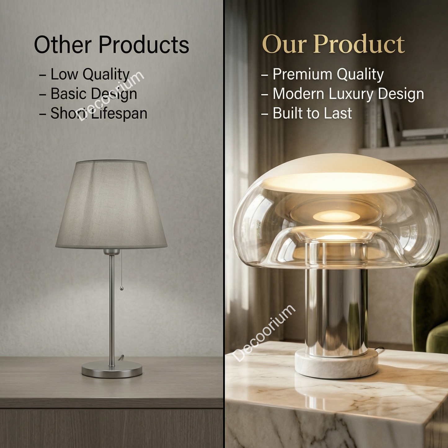 Modern Luxury Glass Dome Table Lamp – Minimalist Designer Bedside Lighting