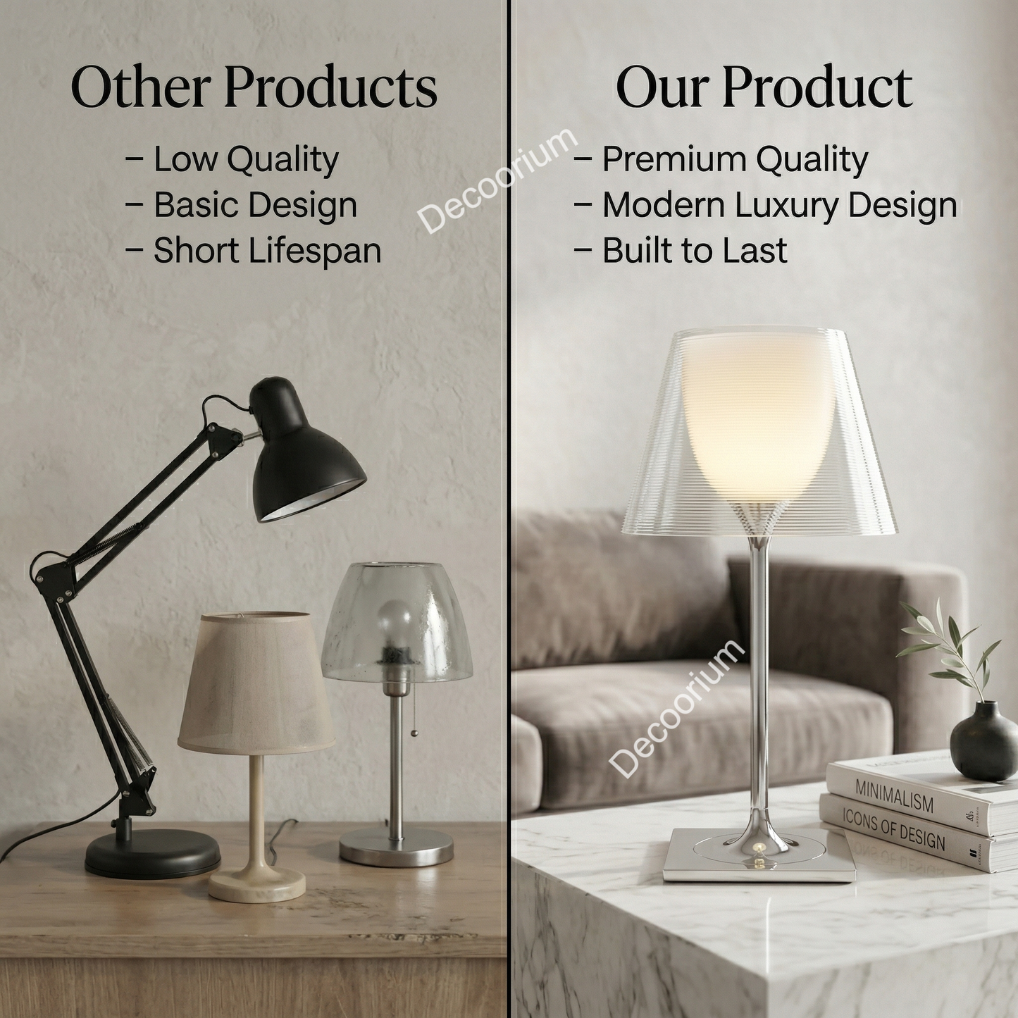 Elegant Designer Glass Lamp – Contemporary Minimalist Table Light for Home Decor