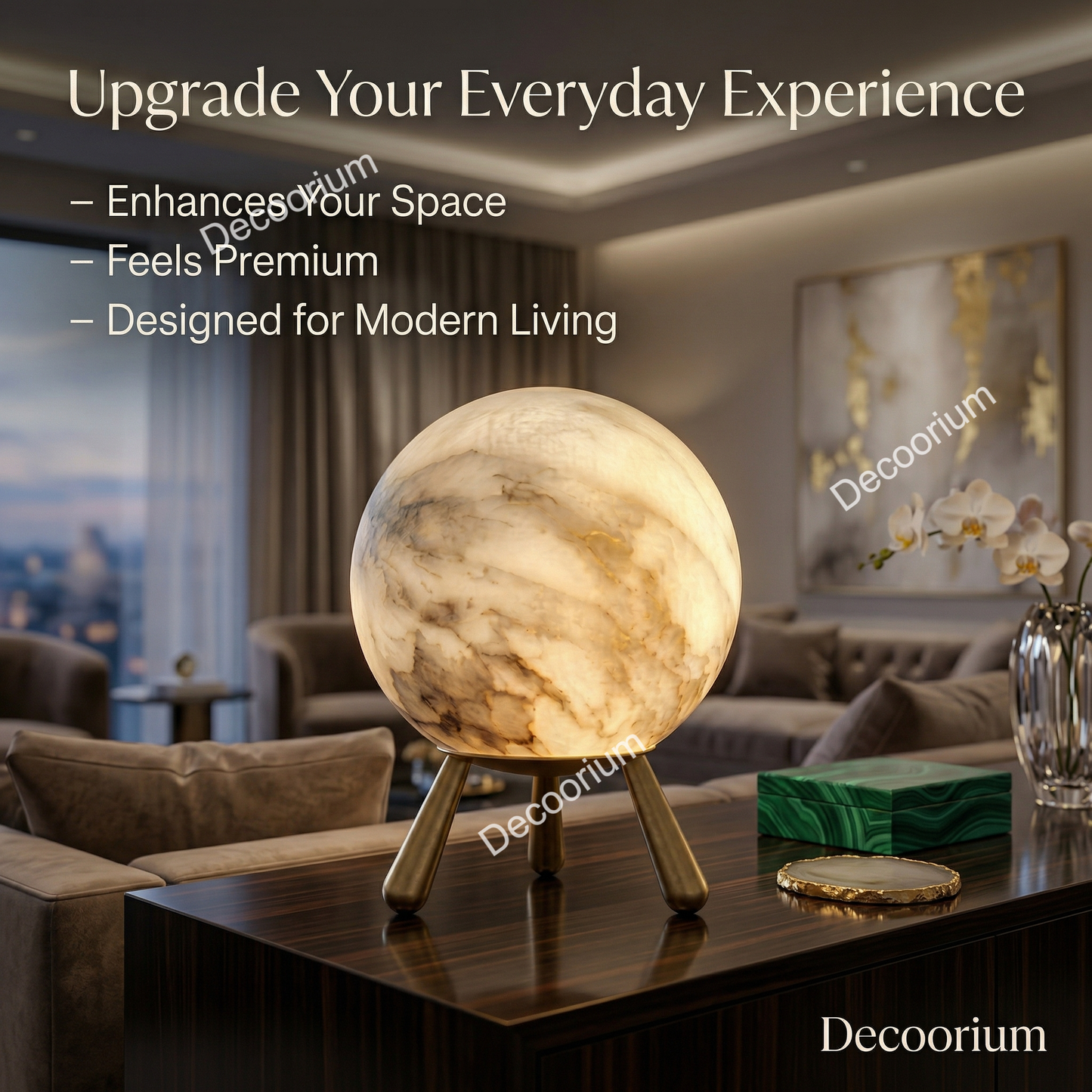 Designer Marble Globe Lamp – Modern Luxury Table Light for Living Room