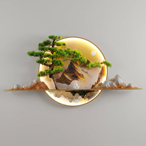 Luxury  Bonsai Mountain LED Wall Art Sculpture – Modern Metal Landscape Light Decor for Living Room Bedroom Hallway Office