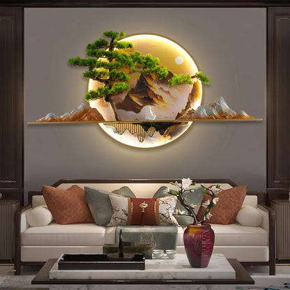 Luxury  Bonsai Mountain LED Wall Art Sculpture – Modern Metal Landscape Light Decor for Living Room Bedroom Hallway Office