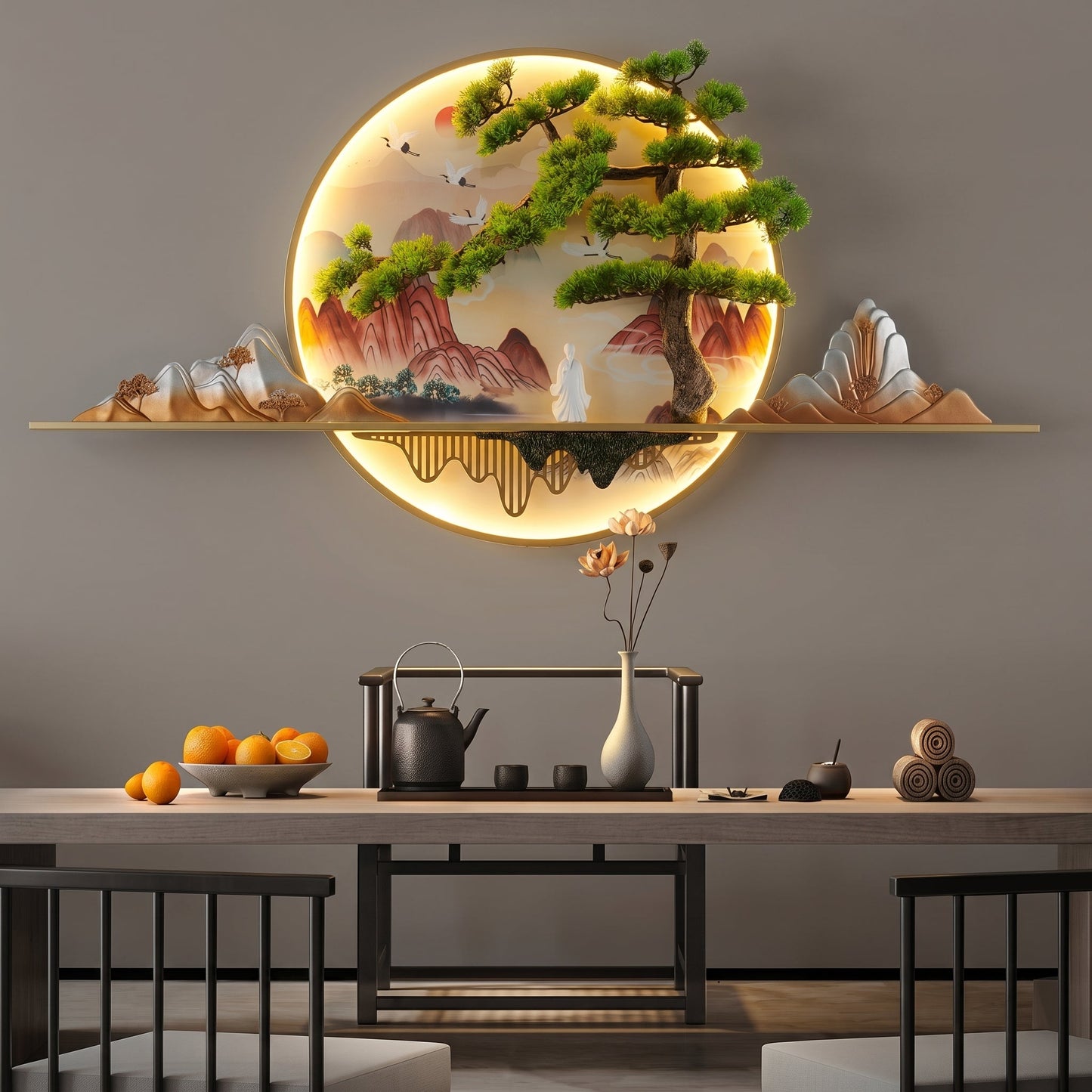 Luxury  Bonsai Mountain LED Wall Art Sculpture – Modern Metal Landscape Light Decor for Living Room Bedroom Hallway Office